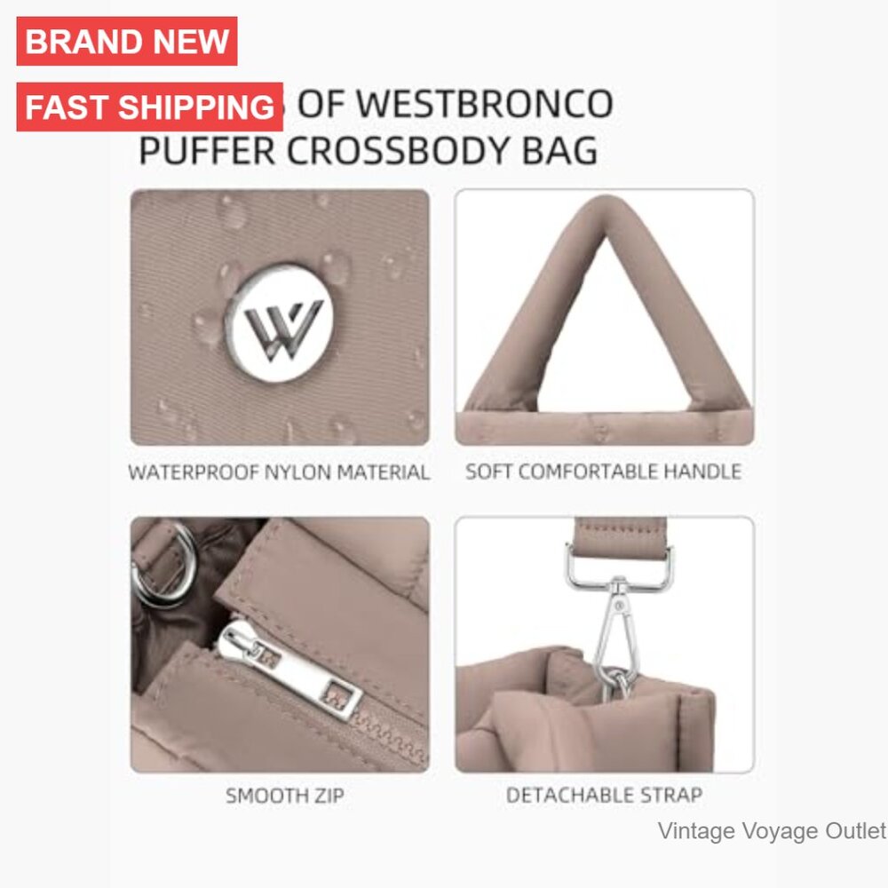 Puffer Crossbody Tote Bag Nylon Weekender Overnight Shoulder Handbag - Picture 5 of 7